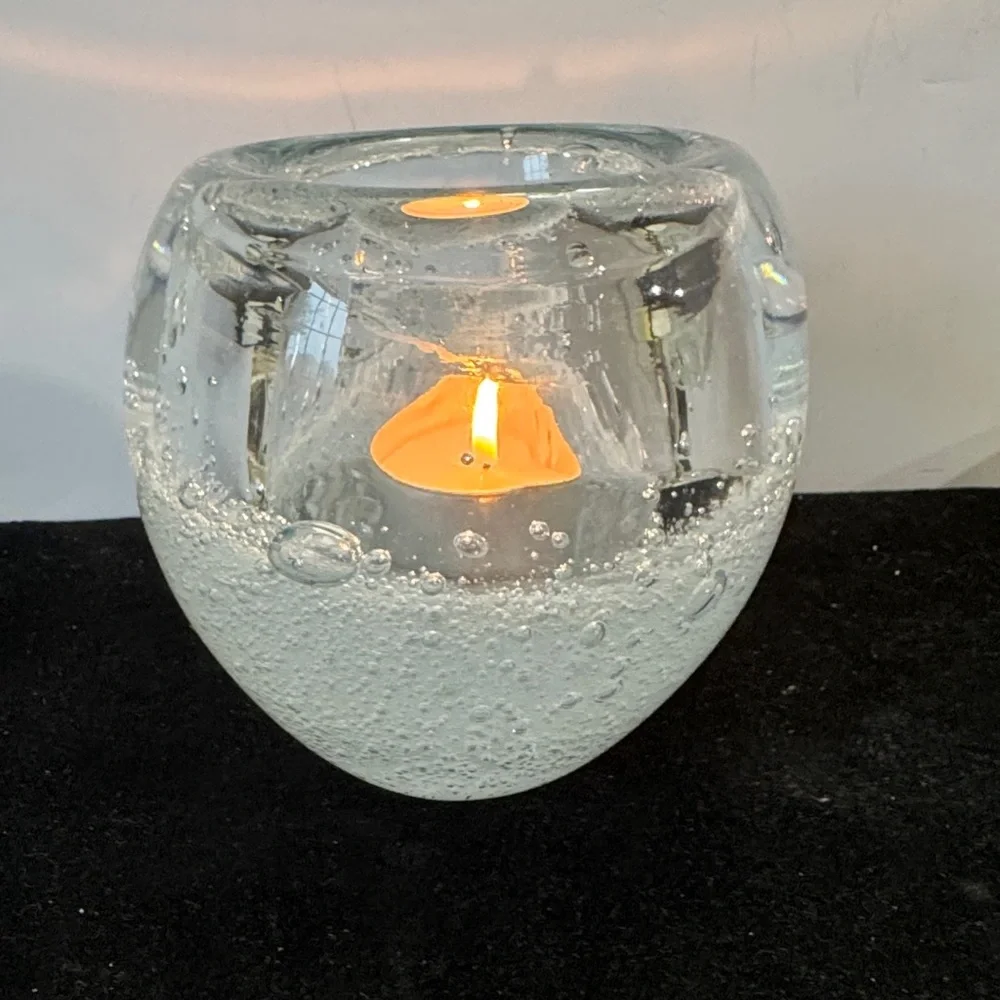 Vintage Sommerso style art glass votive candle holder (heavy)